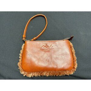 Patricia Nash Leather &  Fur Trim Wristlet Zip Pouch